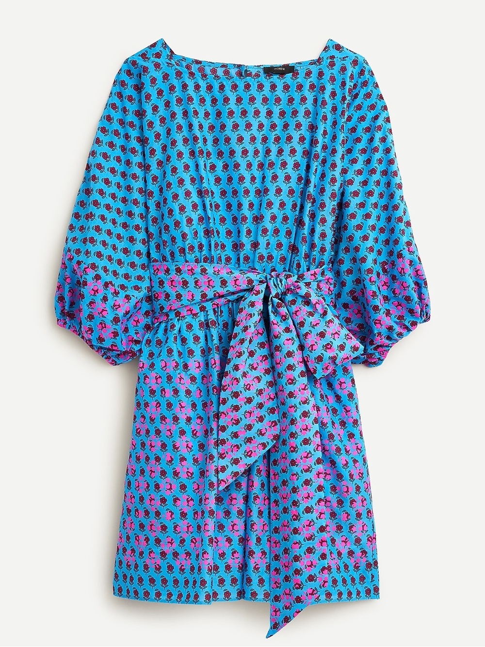 J CREW Dolman Bubble Sleeve Blue & Pink Vibrant Floral Tie-Waist Dress XS